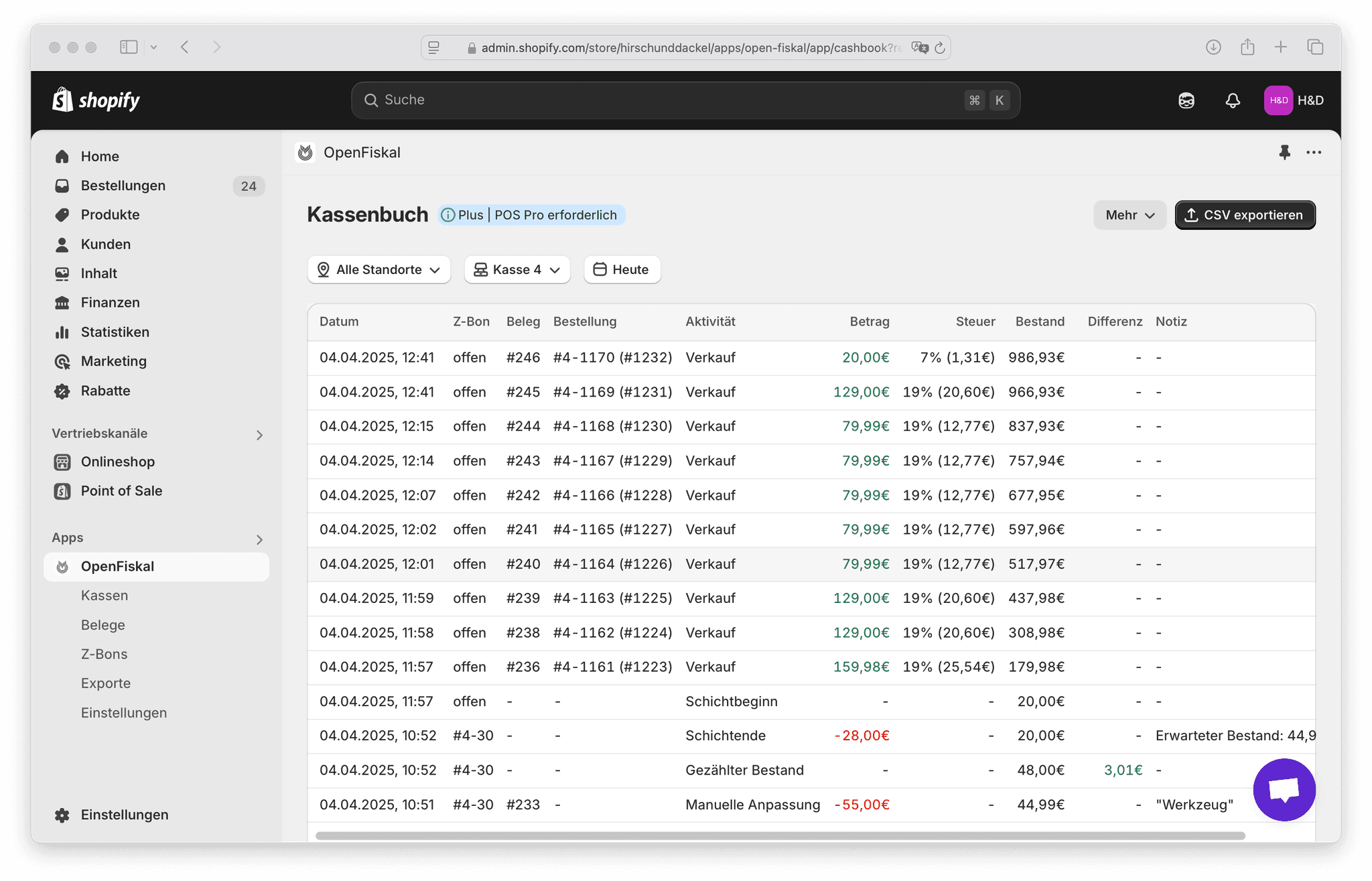 Neu in OpenFiskal: Das digitale Kassenbuch für Shopify POS